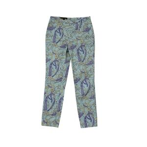 Brooks Brothers Stretch Cotton Pique Side Zip Pants with Equestrian Print Size 4